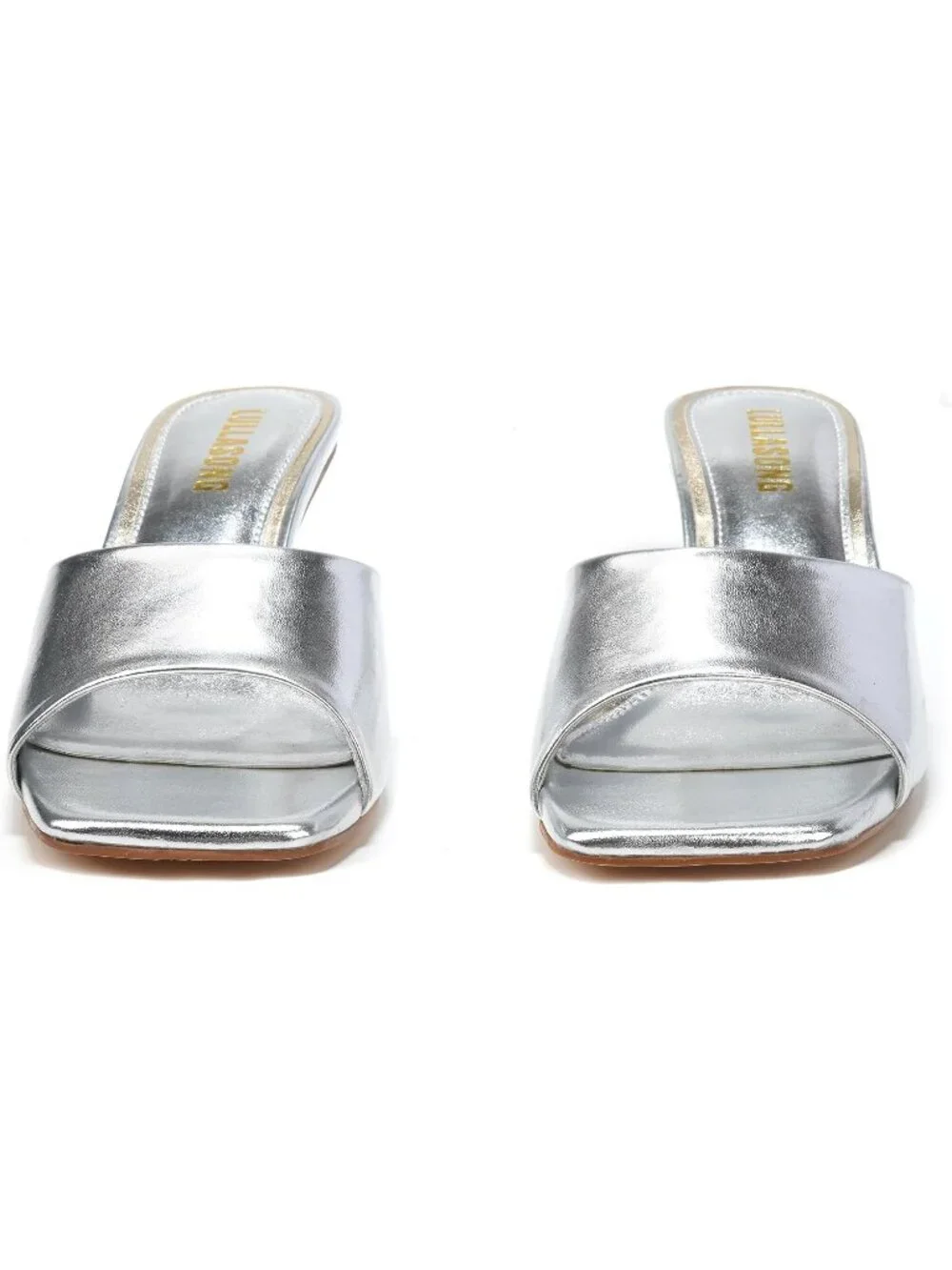 Women's Silver Faux Leather Square Open Toe Low Heels 2 Inch Heeled Sandals